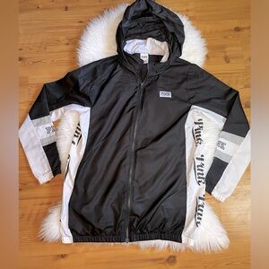Victoria's Secret Pink Anorak Windbreaker Hoodie Jacket Full Zip Black/White XS